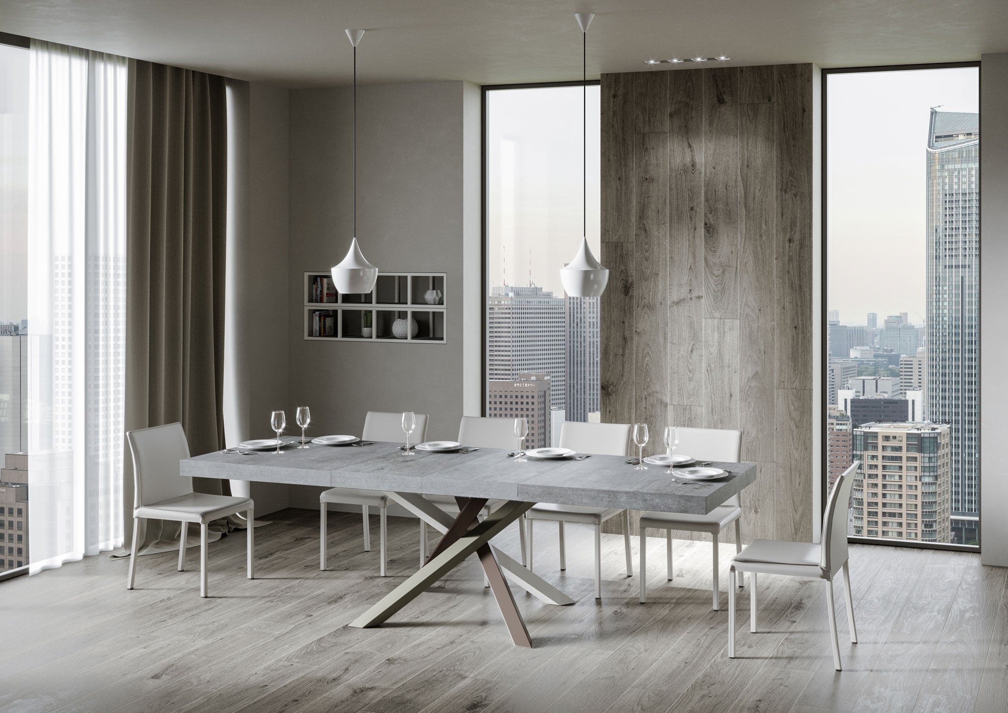 Tavolo Allungabile 120/380x90 cm Volantis Premium Cemento Gambe Multicolore 4/C