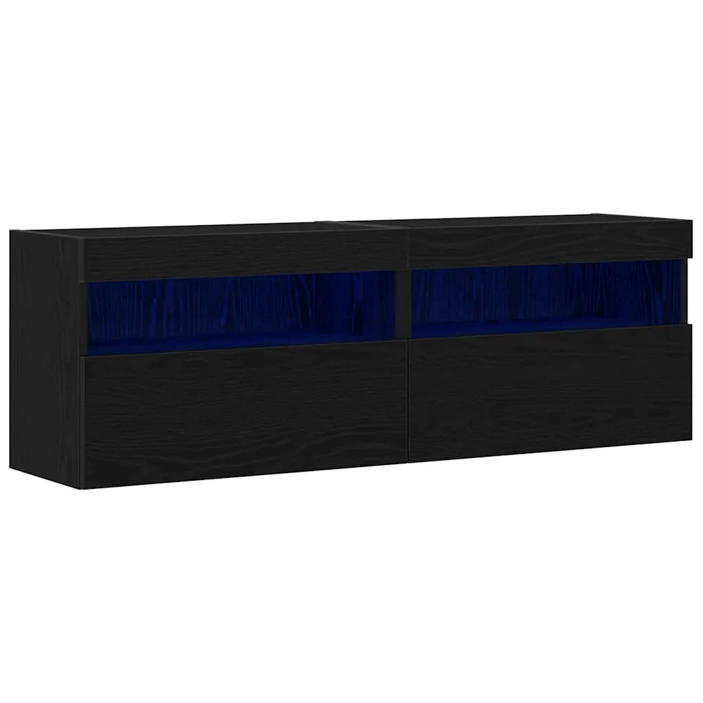 Mobile TV da parete con LED 2 pcs Rovere nero 60 x 30 x 40 cm 862211