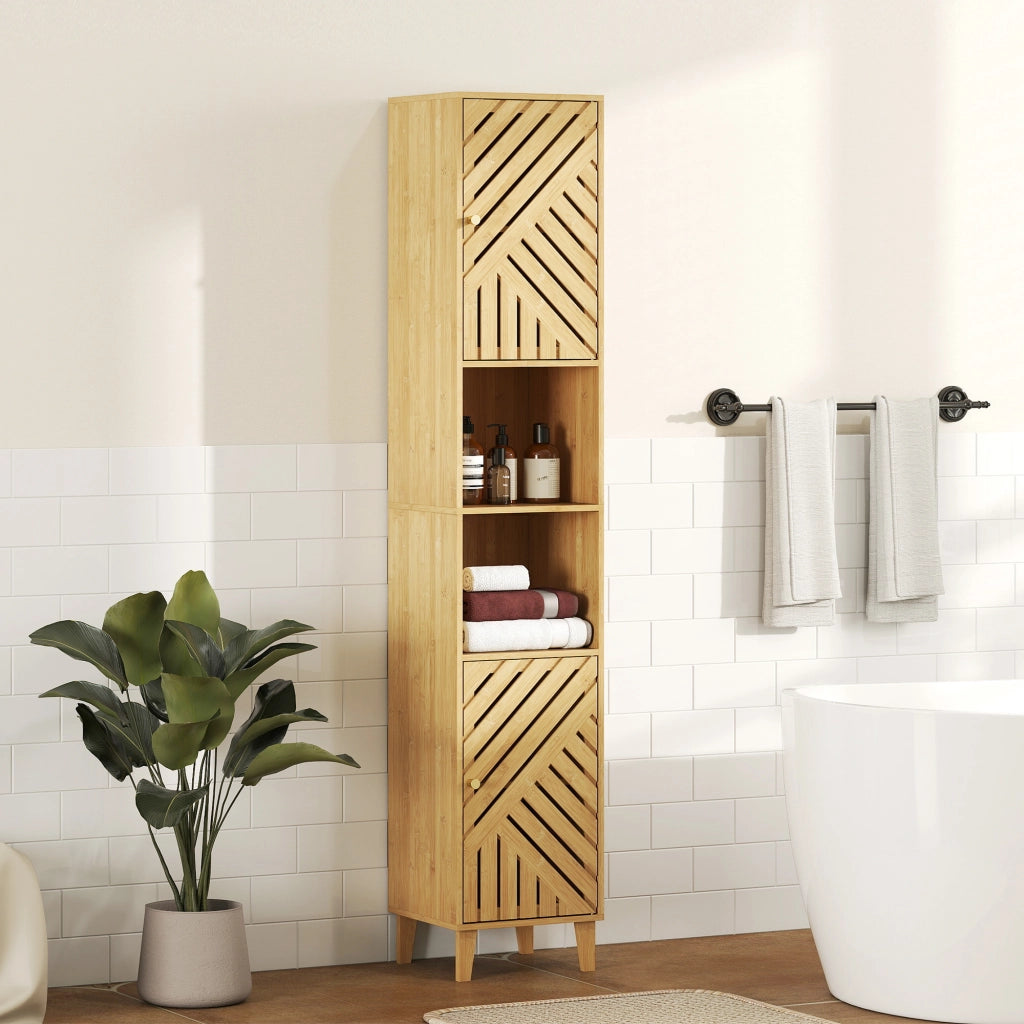 Colonna Bagno con Armadietti e Ripiani ¨C zephmum ¨C Bamb¨´ e Truciolato 32x30x170 cm