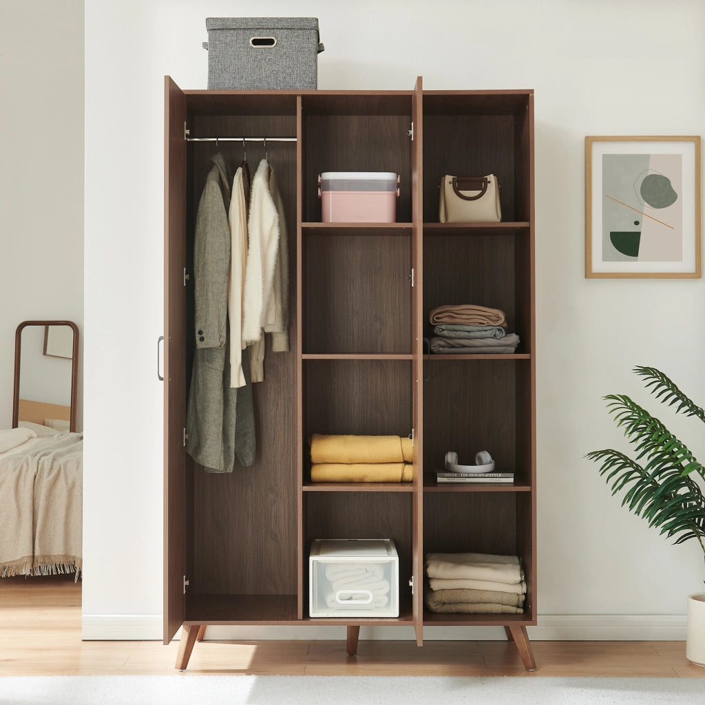 Armadio Guardaroba Norg con 2 Ante e 8 Scomparti 191x120x52 cm - Effetto Noce [en.casa]