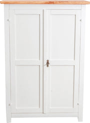 Biscottini Stipetto Country in legno massello di tiglio struttura bianca anticata piano finitura naturale L68xPR25xH98 cm. Made in Italy
