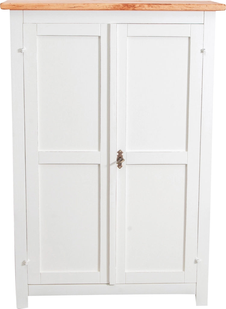 Biscottini Stipetto Country in legno massello di tiglio struttura bianca anticata piano finitura naturale L68xPR25xH98 cm. Made in Italy