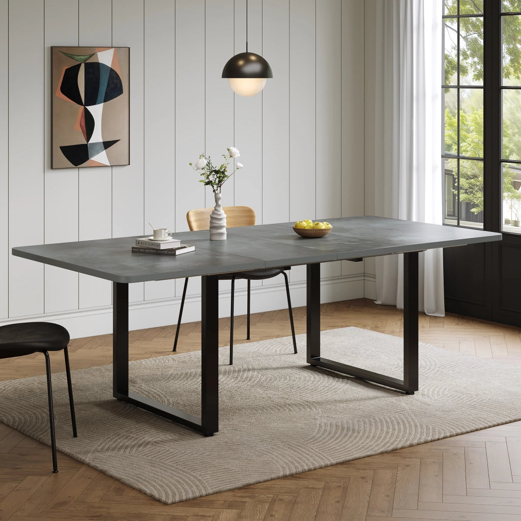 Tavolo da pranzo allungabile a 3 lunghezze 140/180/220x80 cm, grigio, in MDF, per 6-10 persone