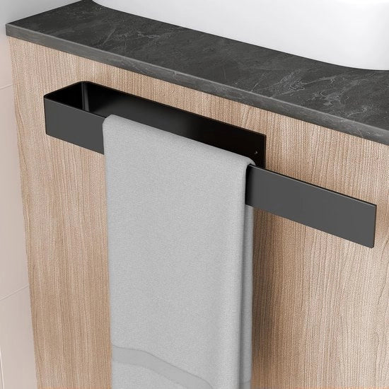 Sostegno asciugamano senza forare nero, Sostegno asciugamano 40CM, Sostegno asciugamano per bagno autofissante, Sostegno asciugamano metallico opaco per installazione a muro, Sostegno asciugamano idrorepellente per bagno e cucina.