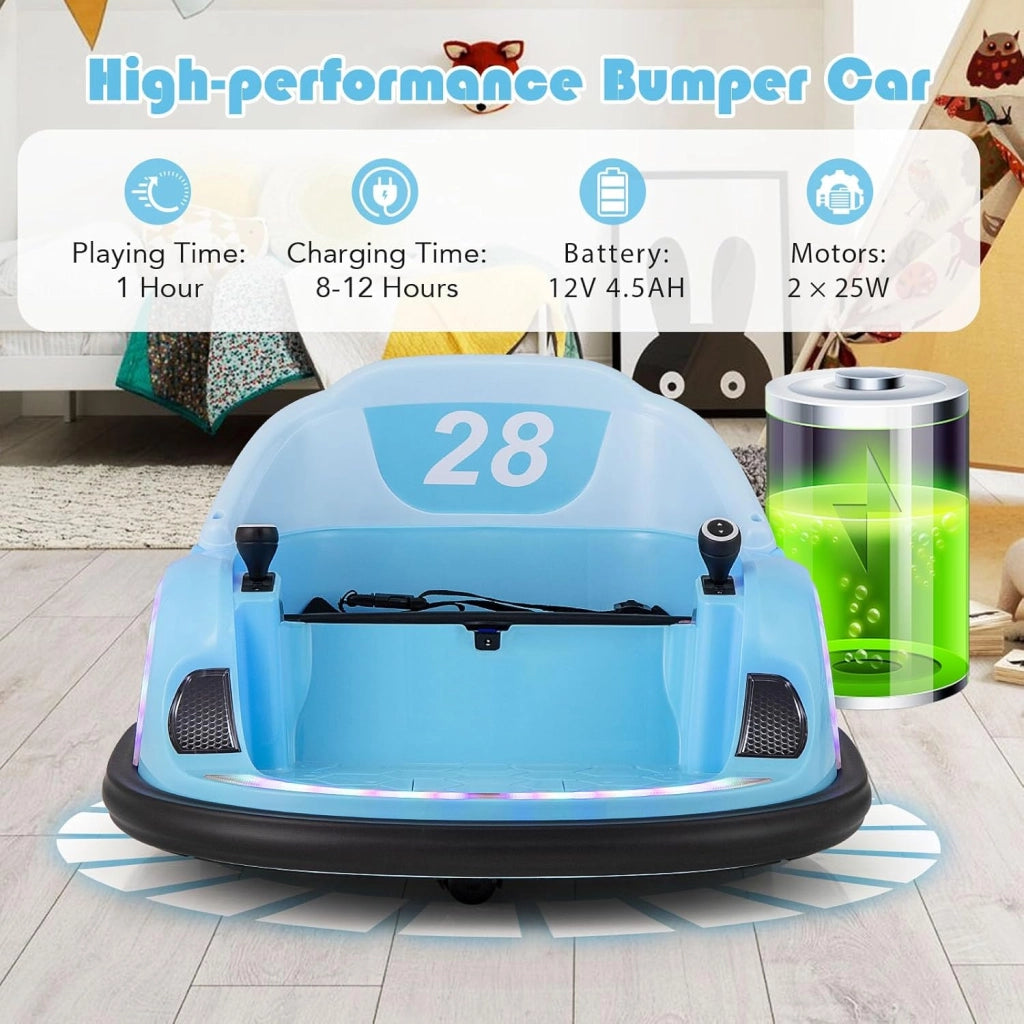 Autoscontro Elettrico per Bambini 12V, Macchina Elettrica per Bambini Rotante a 360°, Telecomando 2,4G, 2 Modalità di Controllo, Clacson e Musica, Carico 25 KG, 18 Mesi+ (Blu)