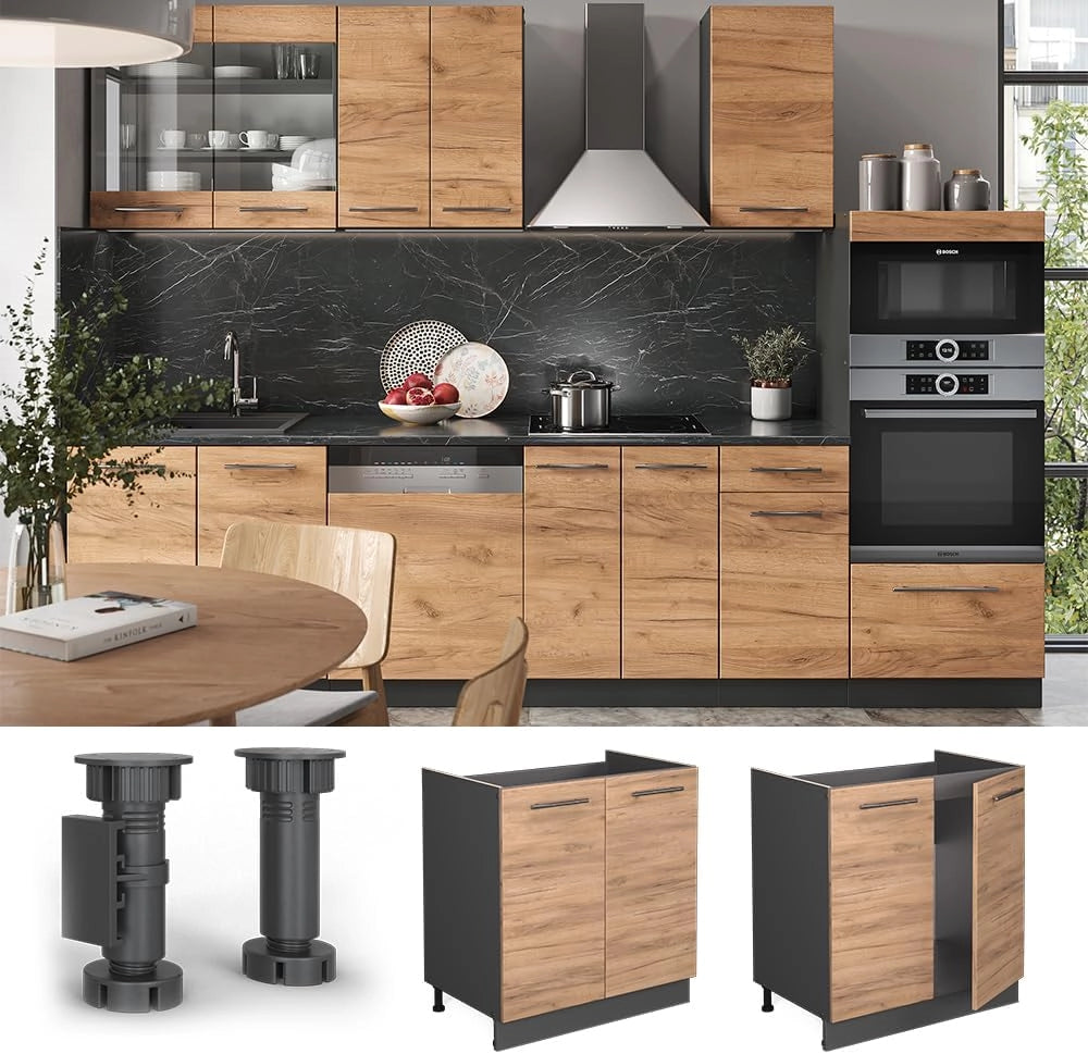 Mobile lavello cucina Fame-Line, Quercia dorata, 80 cm senza piano di lavoro, per la combinazione con altri moduli della serie Fame-Line