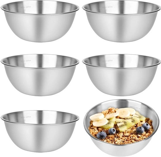 Set di contenitori in acciaio inox 6 pezzi con marcature di misura e contenitore metallico ripiegabile, adatto per lavastoviglie, contenitore per servizio, contenitore per piatti.