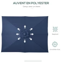 Ombrellone da giardino Ombrellone diritto 3 x 2 m luminoso rettangolare inclinabile ombrellone LED solare acciaio poliestere ad alta densità blu