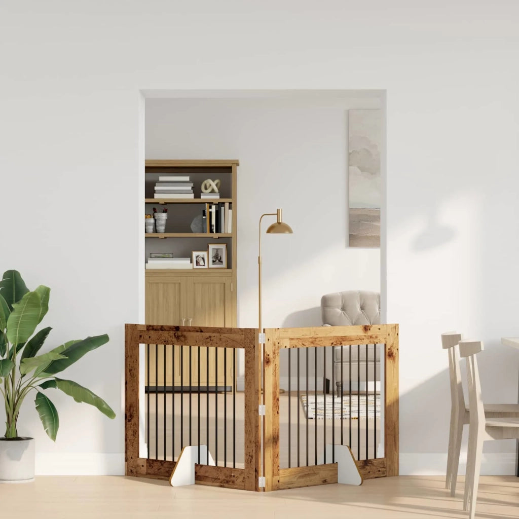 Cancello per cani con supporti 2 pz Legno antico 100 x 80 cm CFW1499095