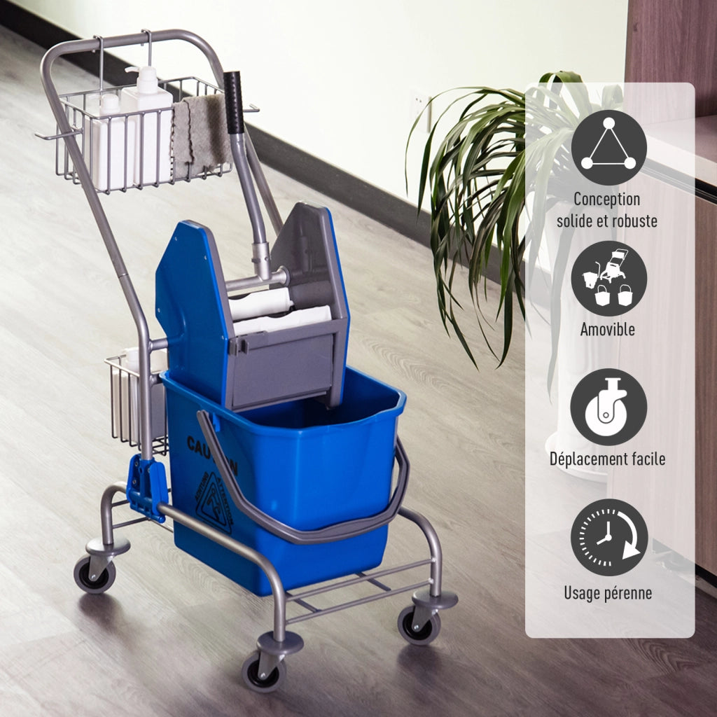 Carrello Pulizie Professionale con Pressa e Secchio 26L ¨C Xylo ¨C Blu 73x45x95cm