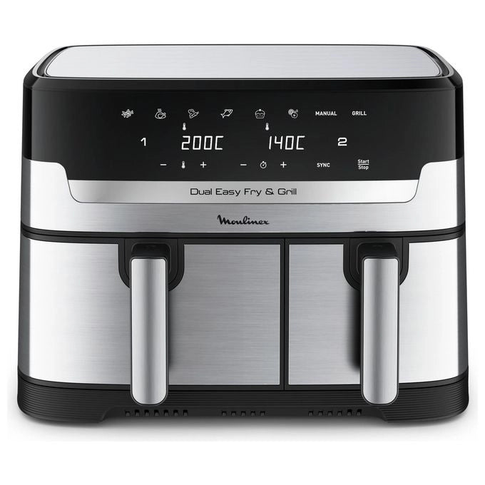 Moulinex Dual Easy Fry EZ905D20 friggitrice Doppia 8,3 L Indipendente 2450 W Friggitrice ad aria calda Nero, Acciaio inox
