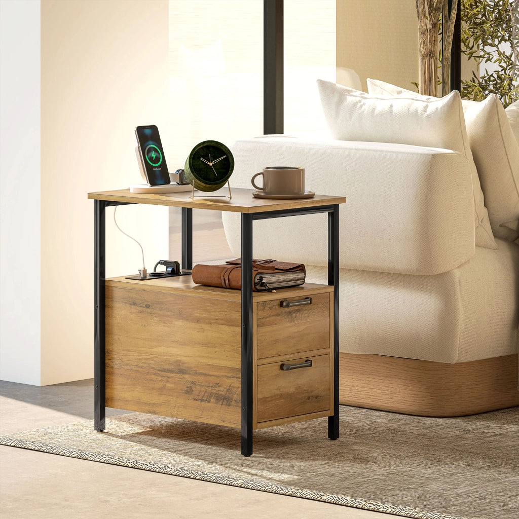 Tavolino da salotto con 2 prese USB e 1 presa Type C ¨C zephmum ¨C Legno naturale