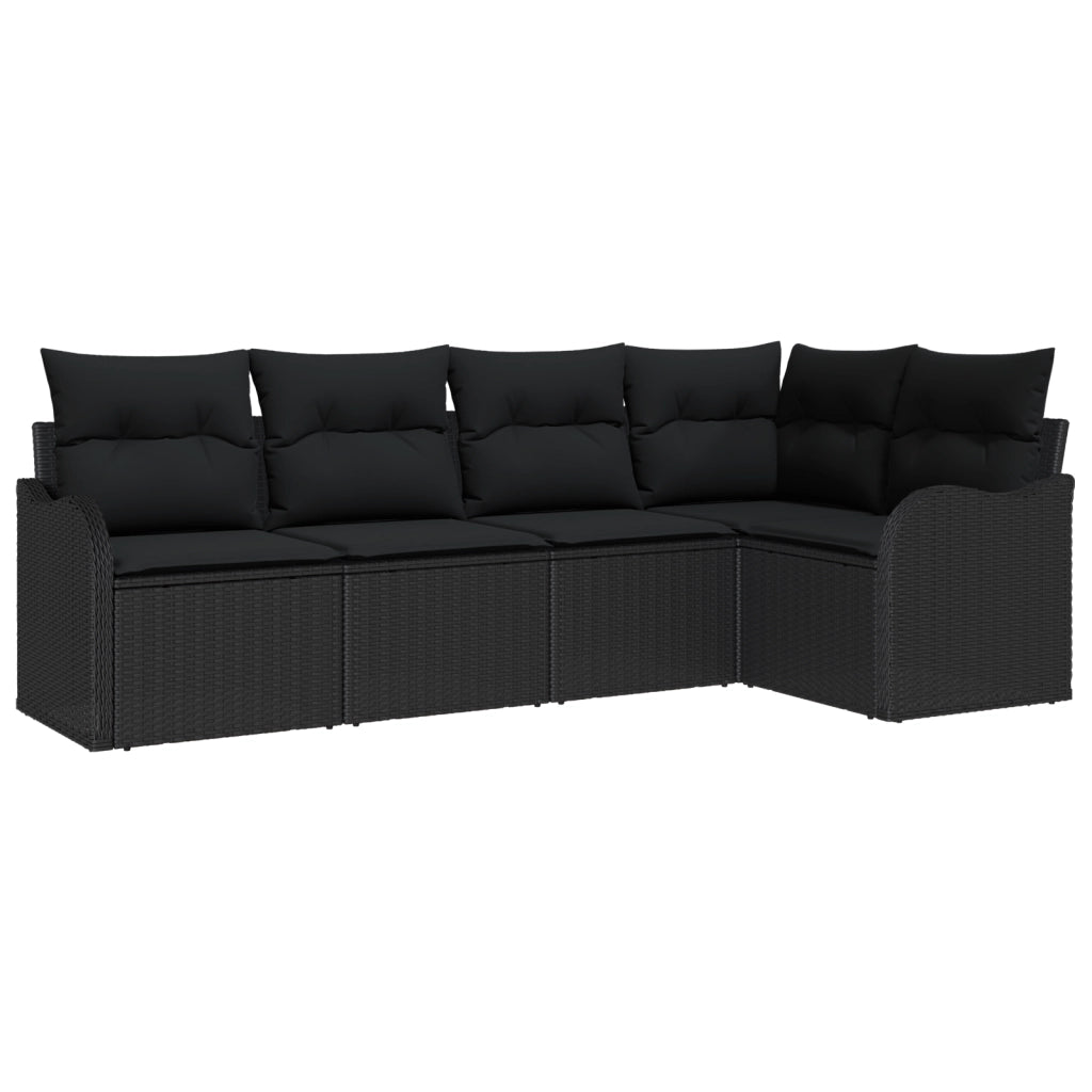 Set divano da giardino 5 pezzi con cuscini in polyrattan nero