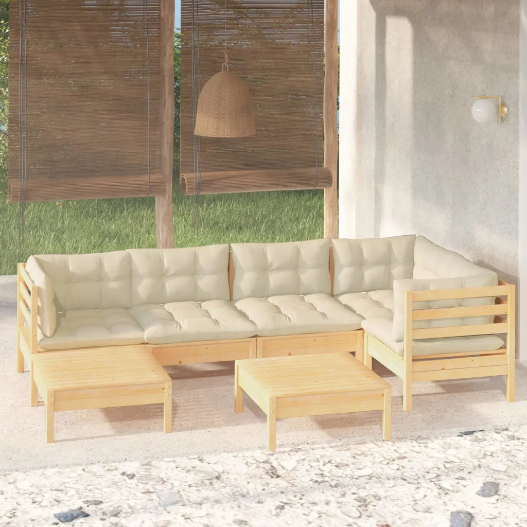 Set Divani da Giardino 7 pz con Cuscini Crema in Massello di Pino 3096544