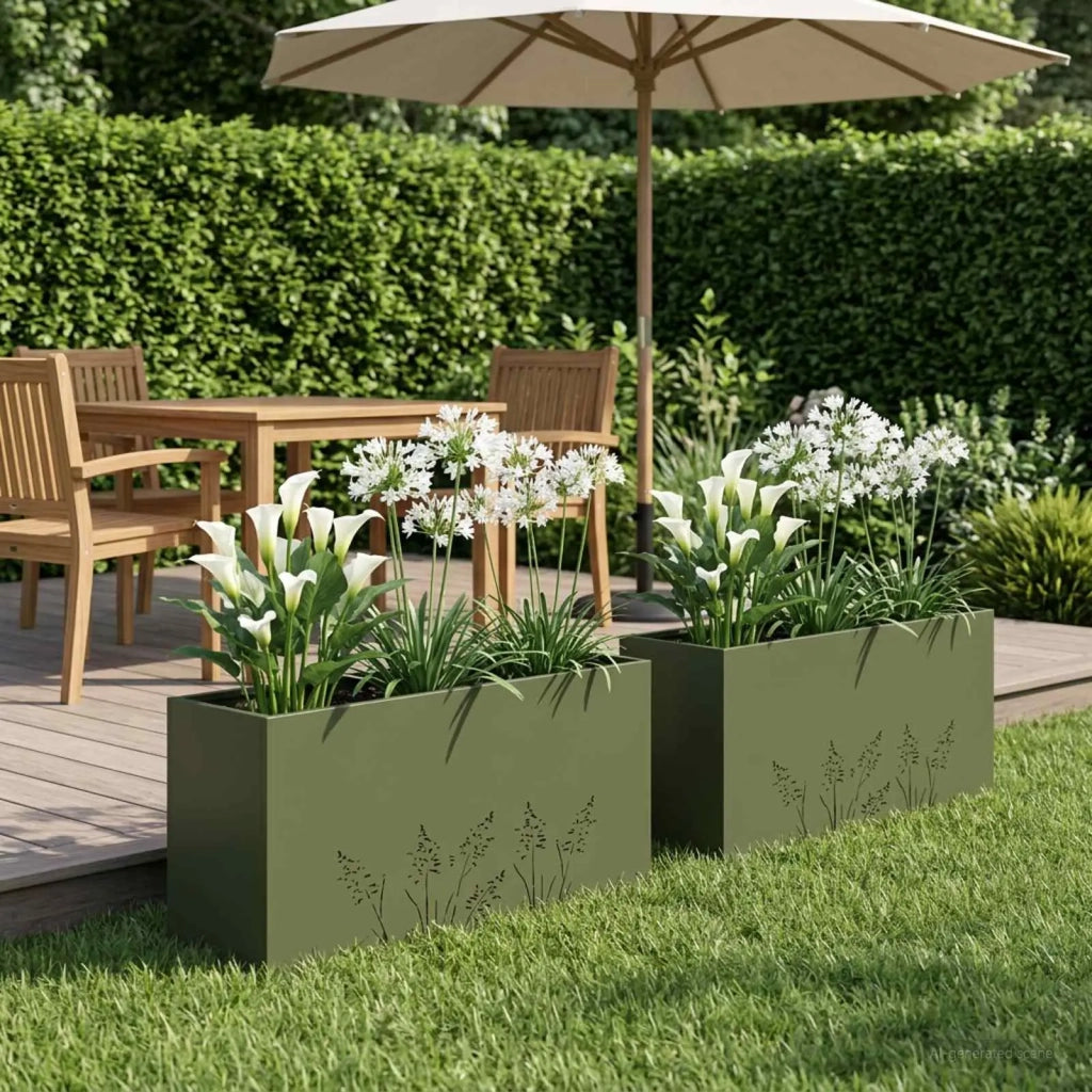 Vaso da giardino 2 pz Verde Oliva 100 x 20 x 49 cm 8005855