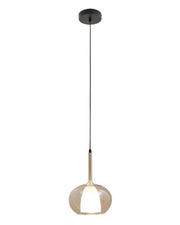 Lampada a Sospensione Edolo Ø22cm in Vetro Borosilicato Ambra e Metallo, Attacco E27 40W, Classe 1, Design Moderno - Linea Edolo