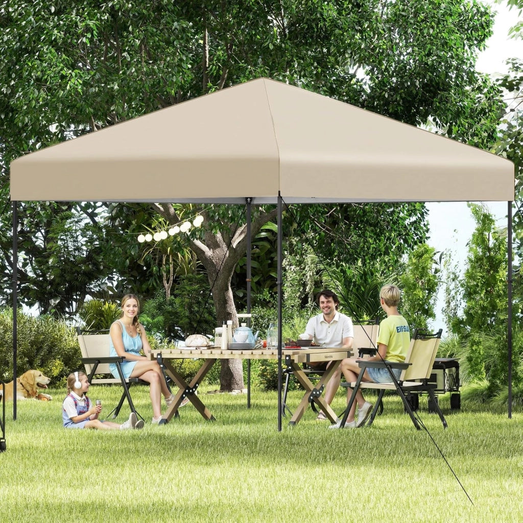 Gazebo Pieghevole Pop-up, Gazebo Esterno Impermeabile con Altezze Regolabili, Borsa Portatile, 8 Picchetti e 4 Corde Antivento, per Feste, Barbecue, Giardino e Spiaggia (Beige, 2,95 x 2,95 m)