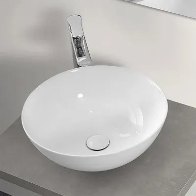 Lavamani da appoggio a bacinella 40 cm in ceramica bianco lucido