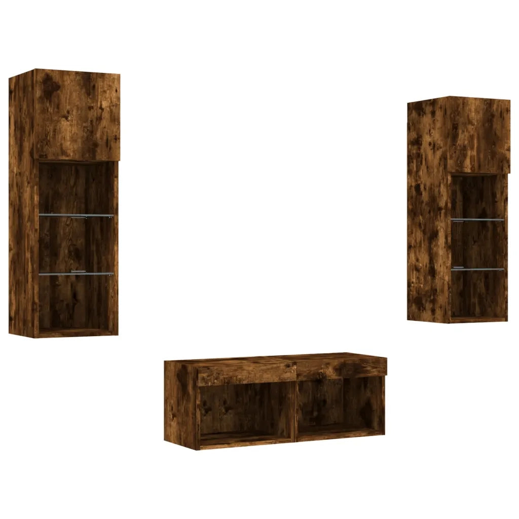 vidaXL Mobili TV a Muro 4pz con Luci LED Rovere Fumo
