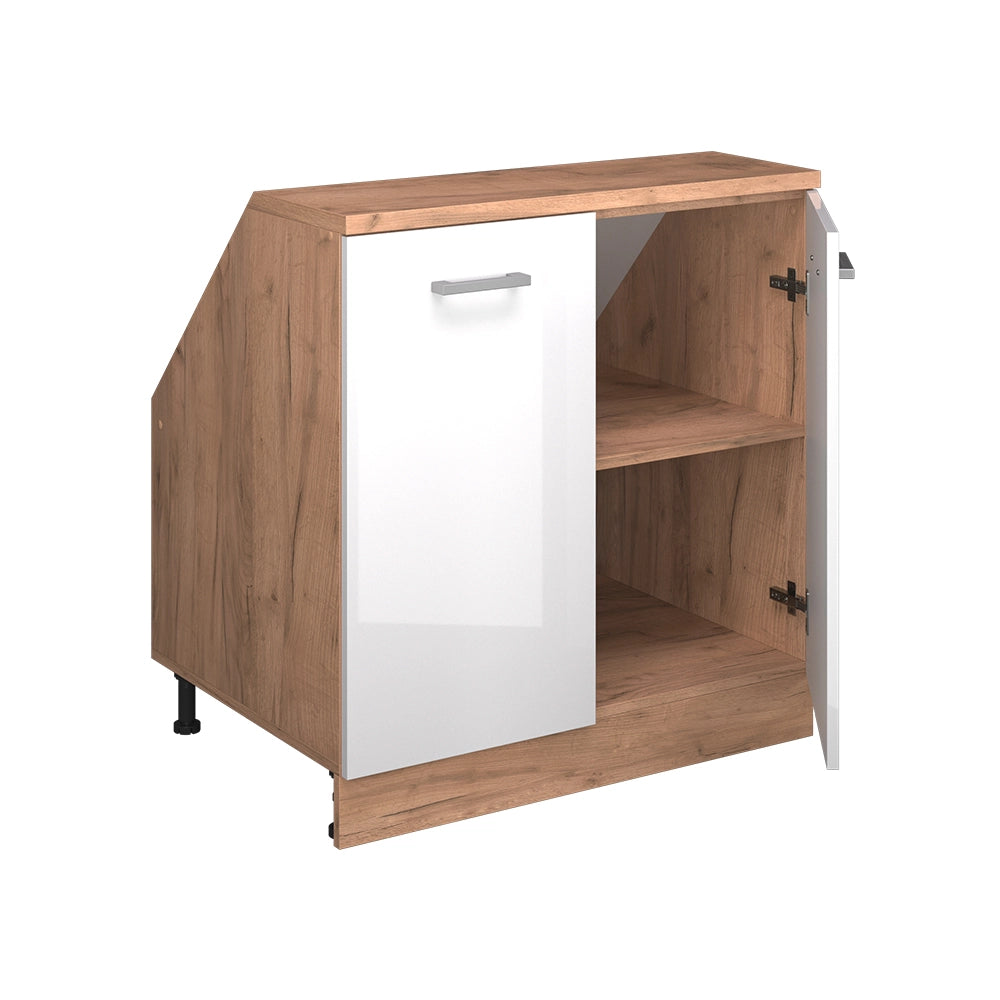 Mobile cucina sottotetto R-Line Bianco lucido/Rovere dorato 80 cm con 2 porte, carcassa 60 cm profondità Vicco