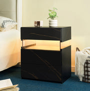 Comodino LED con 3 cassetti in legno ingegnerizzato nero e oro