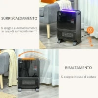 Stufa Elettrica 2in1 con Umidificatore, Luce LED 3 Colori, Timer e Telecomando, 33x21x49.5 cm, Nero