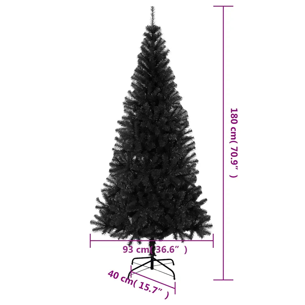 Albero di Natale | Decorazioni natalizie Artificiale Sottile con Base Nero 180 cm PVC