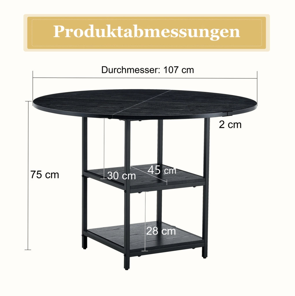 Tavolo da pranzo rotondo ?107 cm con doppio ripiano in MDF e metallo nero