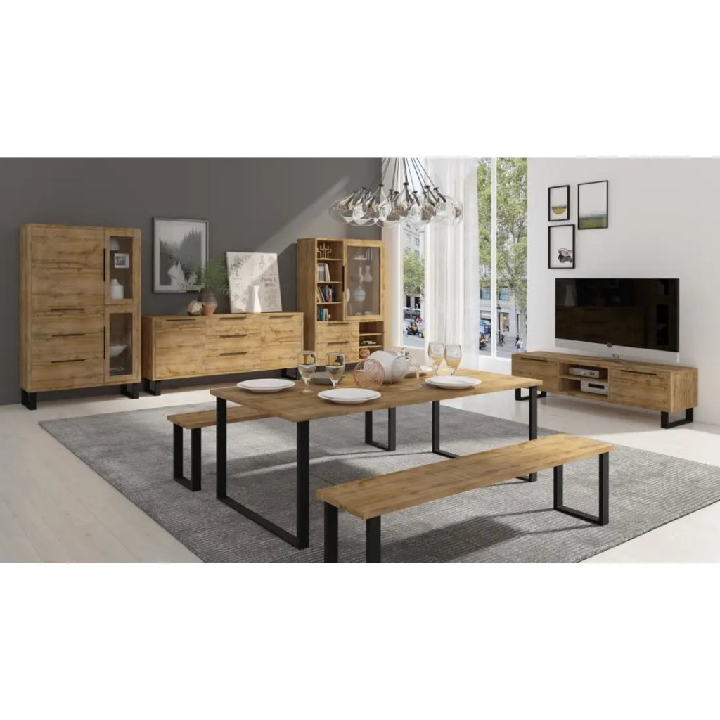 Buffet 2 porte 3 cassetti MILO – Rovere chiaro e nero – Stile industriale robusto
