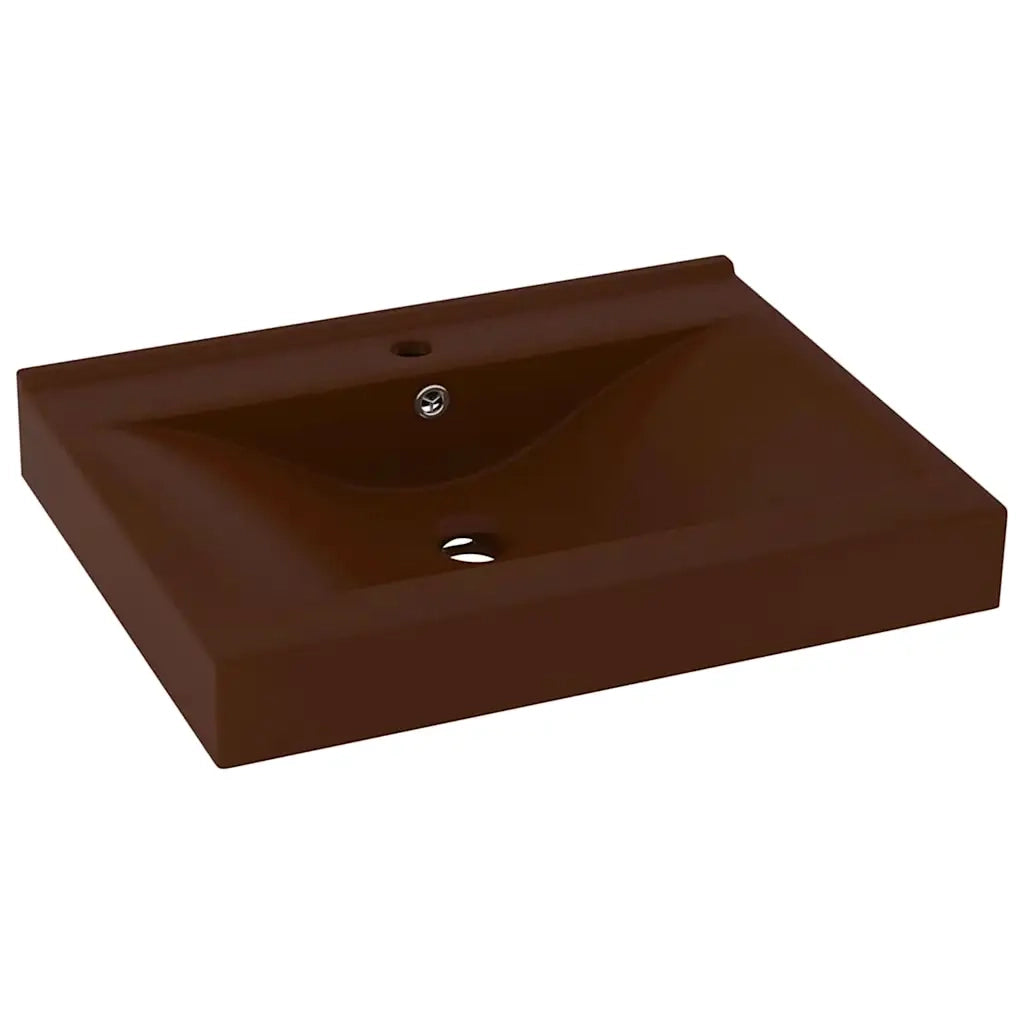 Lavabo con Foro Rubinetto Marrone Scuro Opaco 60x46cm Ceramica CFW8560263