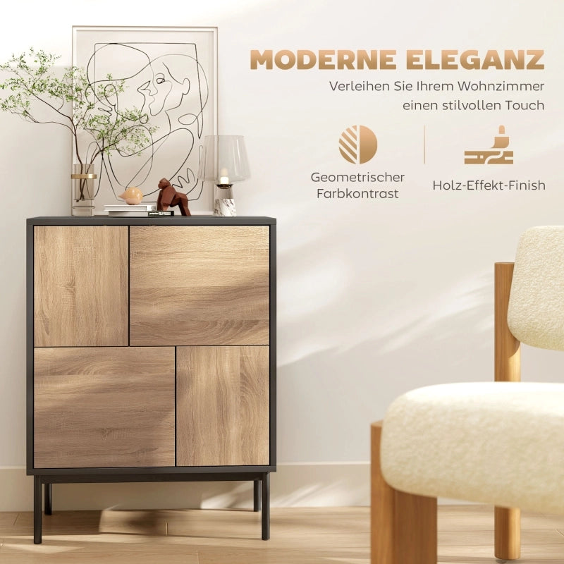 Cassettiera con ante push-to-open e gambe in metallo ¨C zephmum ¨C MDF nero e legno naturale