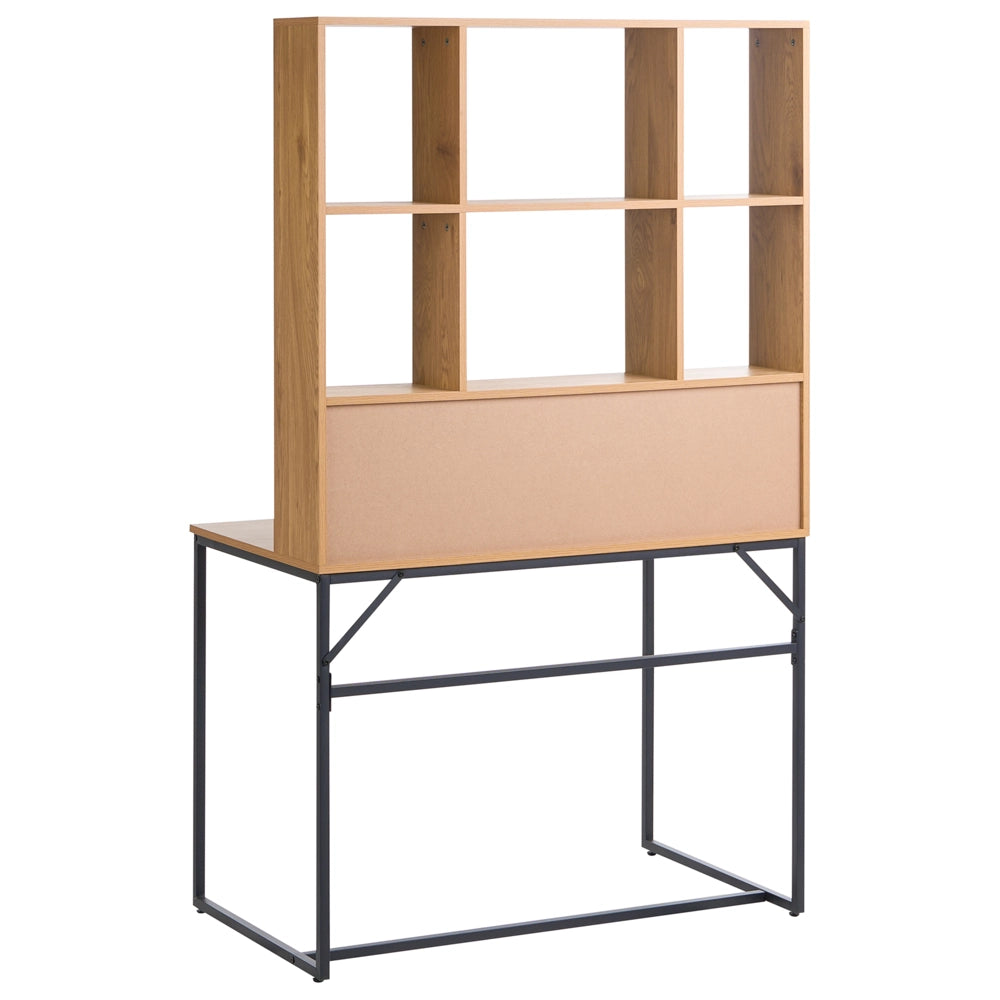 Scrivania da ufficio per la casa in stile scandinavo con cassetti, MDF 105 x 60 cm , ripiani aperti, marrone chiaro