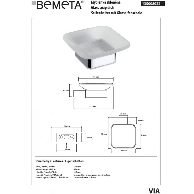 VIA portasapone da parete ottone cromato 10,3 x4,2 x11,7 cm