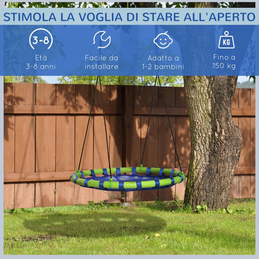 Altalena per Bambini da 3-8 Anni da Giardino ?100cm e Corde Regolabili, Blu