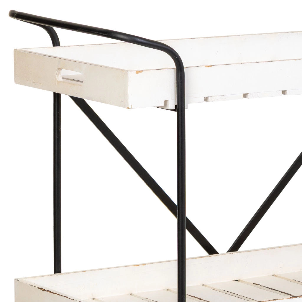 Carrello in legno bianco con 3 vassoi 89x38x110h cm
