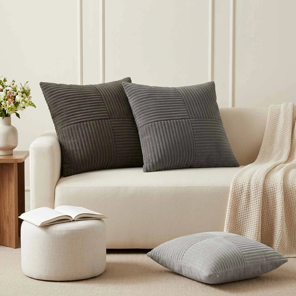 Federa 6 pz ALMELO Grigio Scuro 45 x 45 cm corduroy 914753