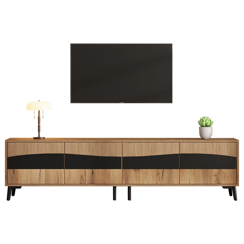 Mobile TV 180x40x50cm - Xylo - 4 Ante, 8 Piedi, Legno e Nero, Carico 30kg