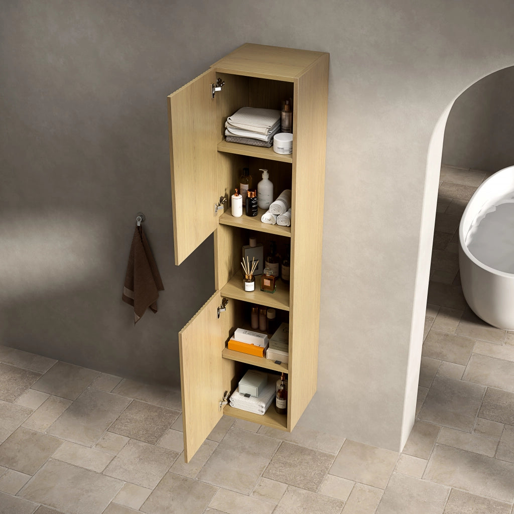 Armadietto da bagno con 2 ante e 1 vano aperto, per bagno, in multistrato, rovere dorato, 168 × 43 × 17 cm