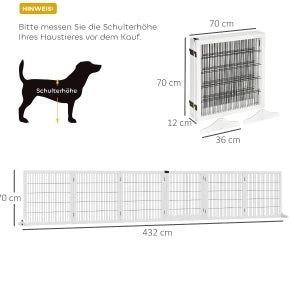 Cancelletto pieghevole per cani in legno bianco 432 x 70 cm