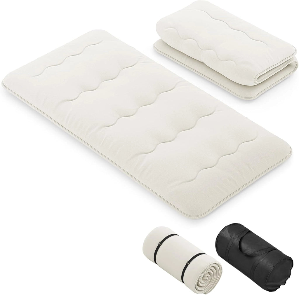 Materasso Futon Pieghevole, Tatami Futon Giapponese Portatile con Borsa, Copertura Lavabile, 2 Bende Incluse, Letto Futon Spesso e Traspirante per Camera da Letto per Adulti (Beige,Twin XL)