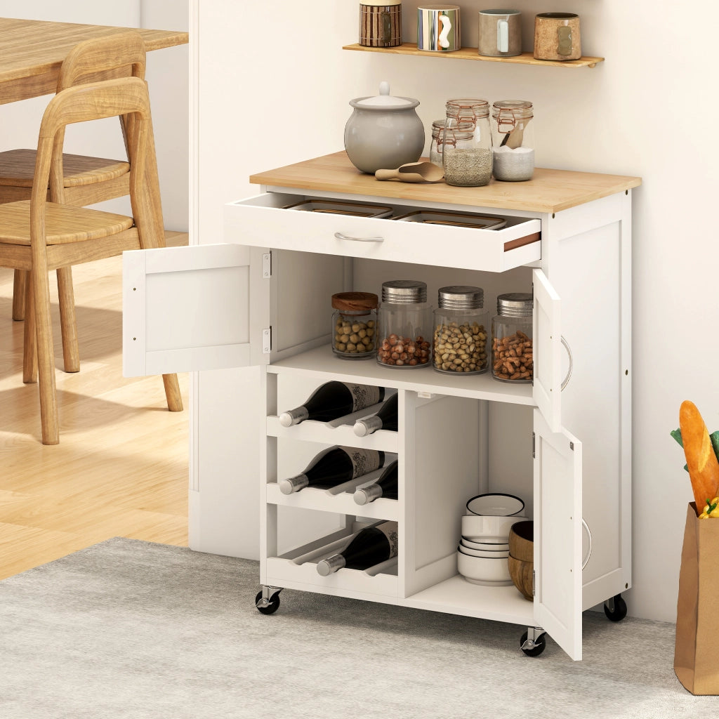 Cassettiera da cucina con 2 ante e 9 bottiglie ¨C zephmum ¨C MDF bianco con piano in legno