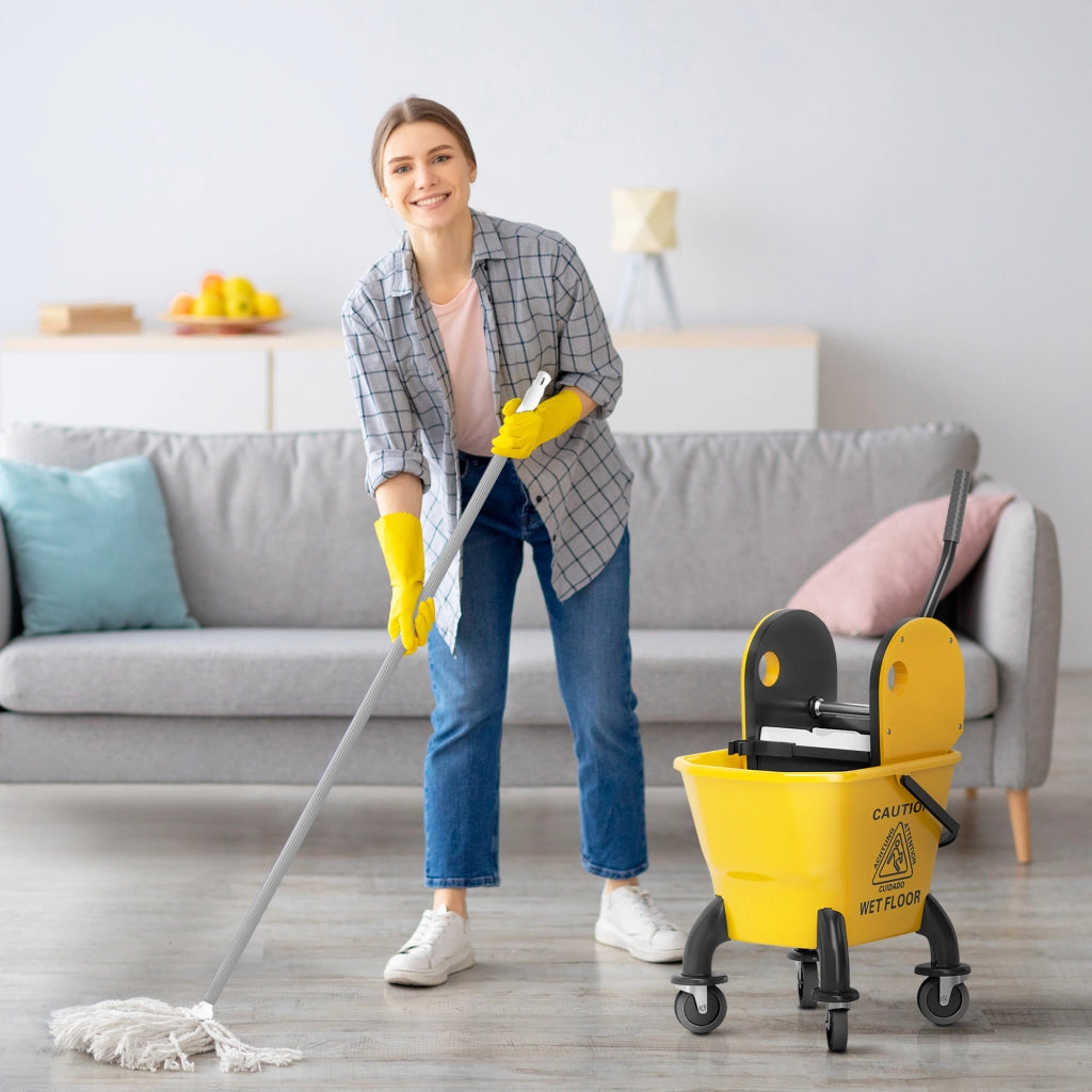 Secchio Strizzatore con Ruote e Fregona Inclusa ¨C Zephmum ¨C Giallo 26L
