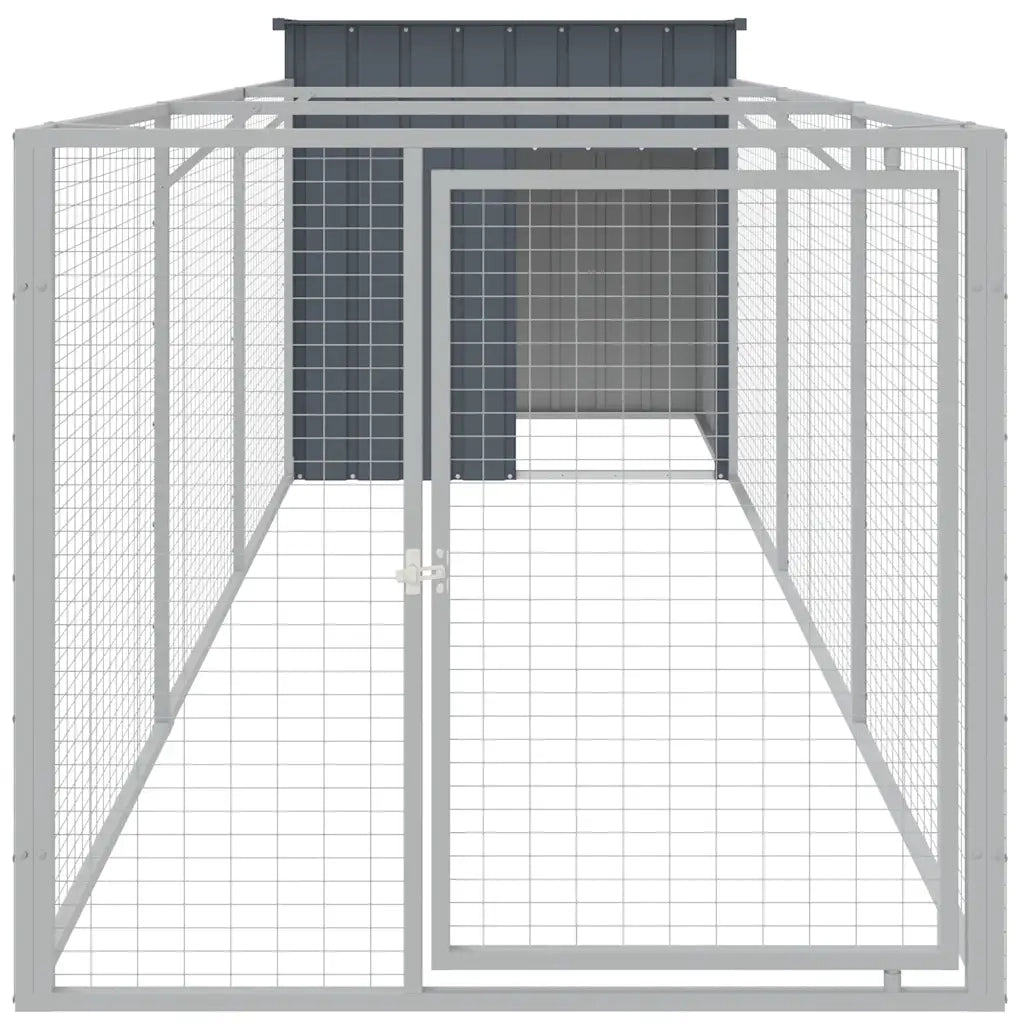 Casetta Cani con Corsa Antracite 110x405x110 cm Acciaio Zincato 3189079
