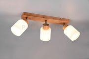 ASSAM BARRA 3 SPOTS BASE LEGNO CON VETRI BIANCHI L. 45CM ATTACCO E14