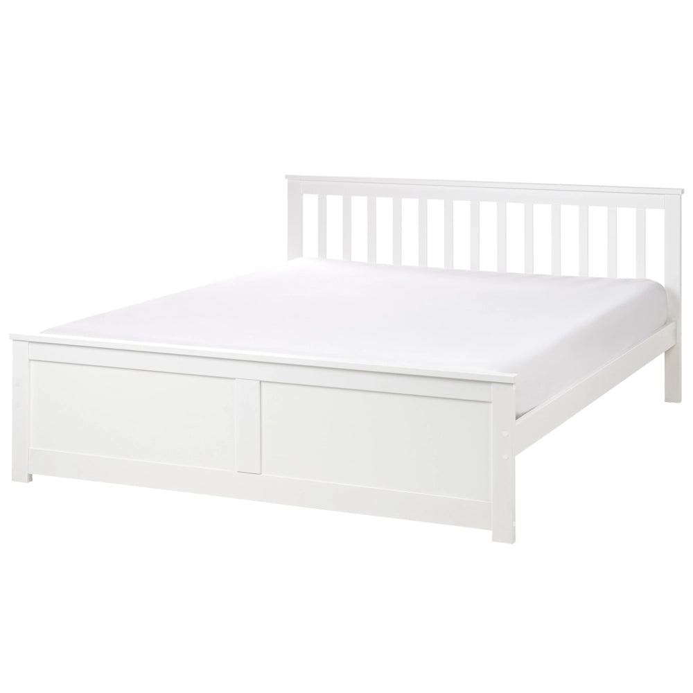 Letto matrimoniale in legno di Pino bianco con Rete a Doghe 160 x 200 cm stile minimalista