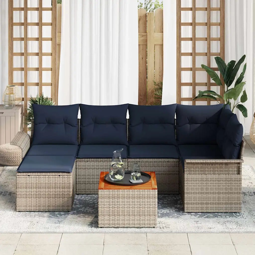 Set Divano da Giardino con cuscino 7 pcs Grigio polyrattan