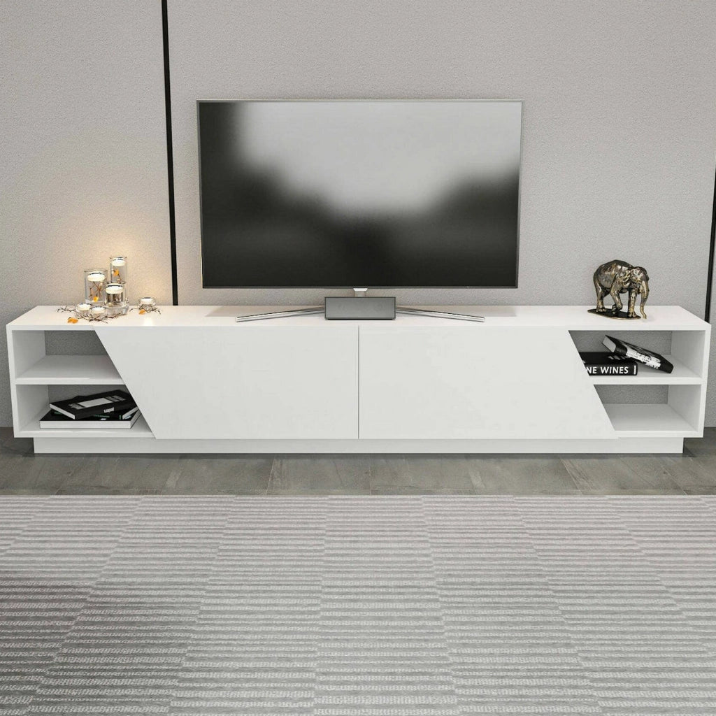 Mobile porta TV Apat, Credenza da soggiorno, Armadio basso per TV, Base parete attrezzata, 240x37h47 cm, Bianco