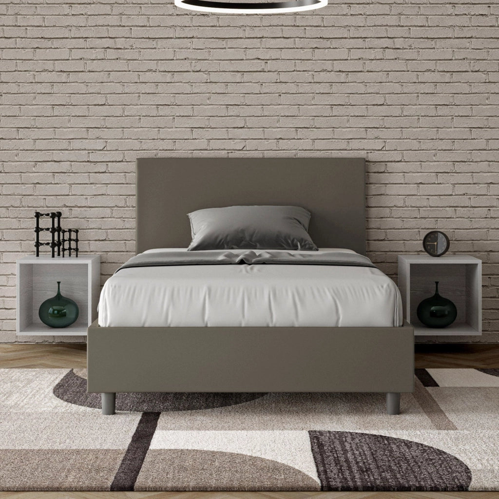 Letto una piazza e mezza senza rete imbottito 120x190 similpelle tortora Adele