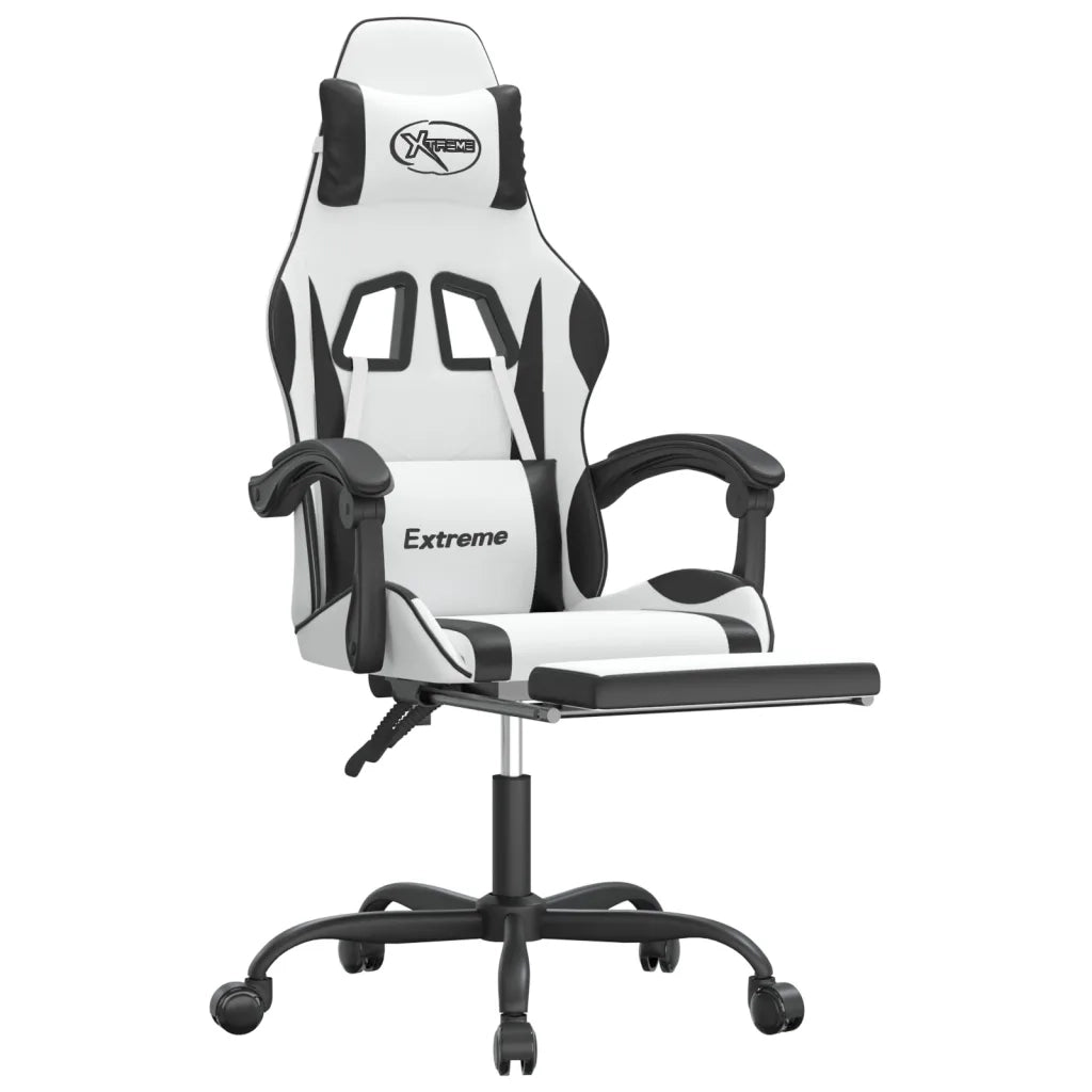 Sedia da Gaming | Sedia da e-sports con Poggiapiedi Bianco e Nero in Similpelle