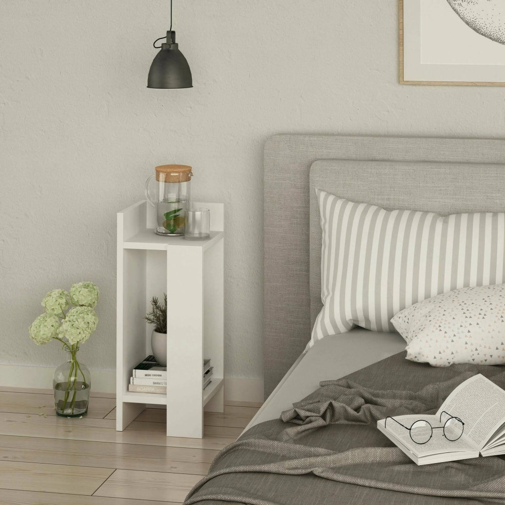 Comodino Asterix, Comò basso, Tavolino da notte, Mensola da letto, 25x27h60 cm, Bianco